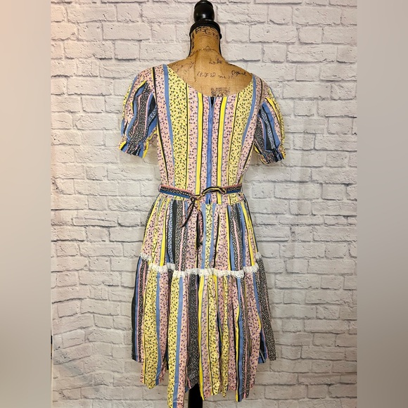 Vintage 50s Dress Full Circle Patchwork Square Line Dance Lace Trim Country - Picture 9 of 13